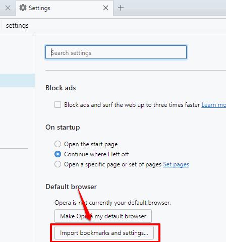 click import bookmarks and settings button