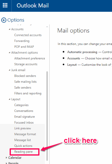 click reading pane option