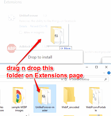 drag n drop unlikeforever-master folder on extensions page