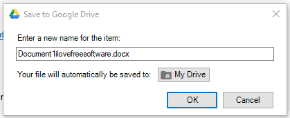 enter file name and save it to google drive