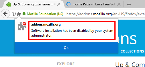 error while trying to install firefox addon