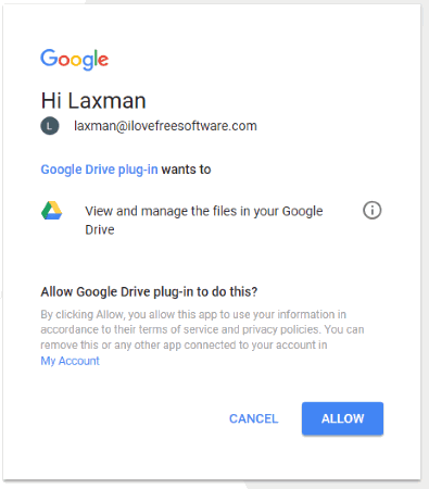 login to your google account and allow this plugin