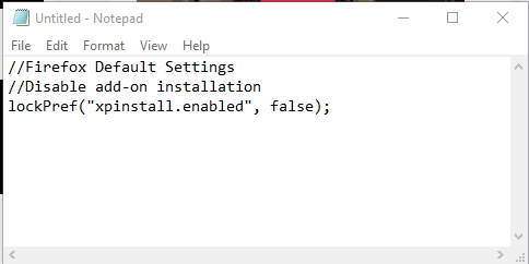 paste disable addon installation code in notepad