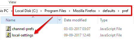 paste local-settings.js file in pref folder of firefox