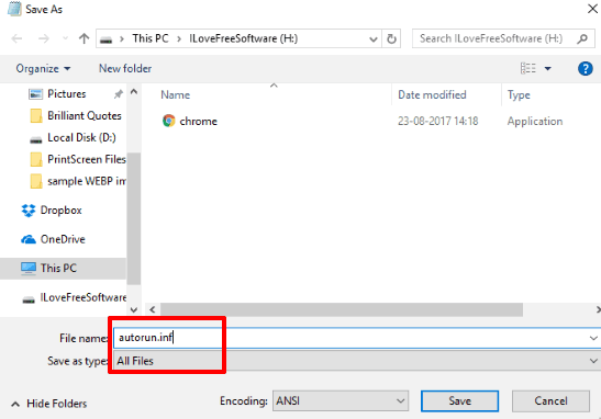 save code as autorun.inf file