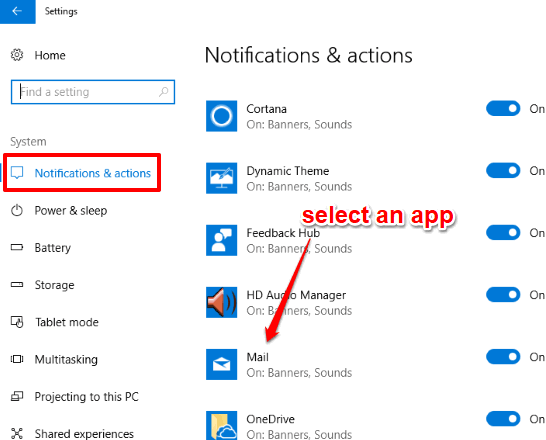 select an app from the list