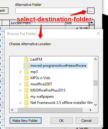 select destination folder