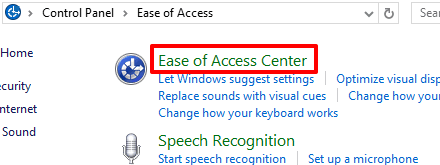 select ease of access center category
