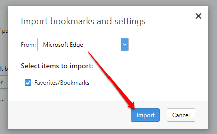 select microsoft edge option and click import button