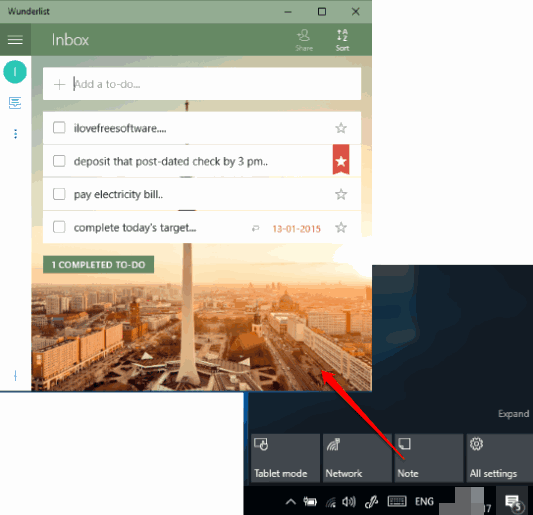 set note quick action to open uwp app other than onenote