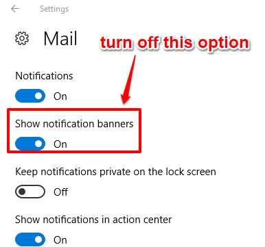 turn off show notification banners option