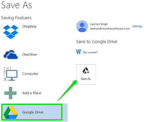 use save as option for google drive