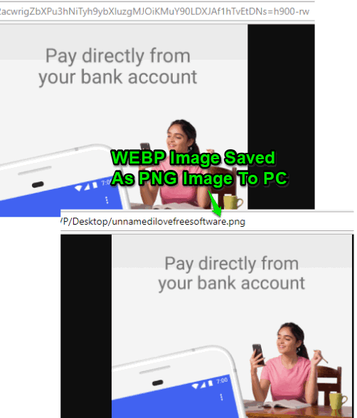 webp image saved as png image to pc