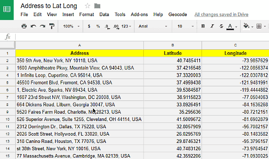 how to geocode address to lat long in google sheets
