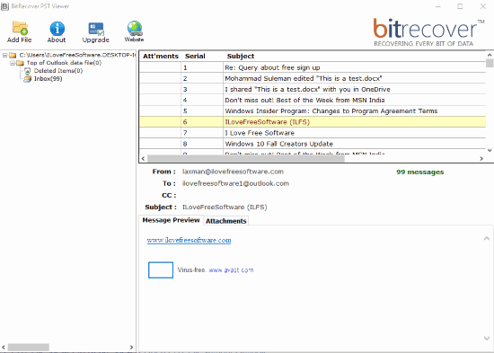 BitRecover PST Viewer- interface