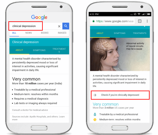 Clinical depression tool start from Google page