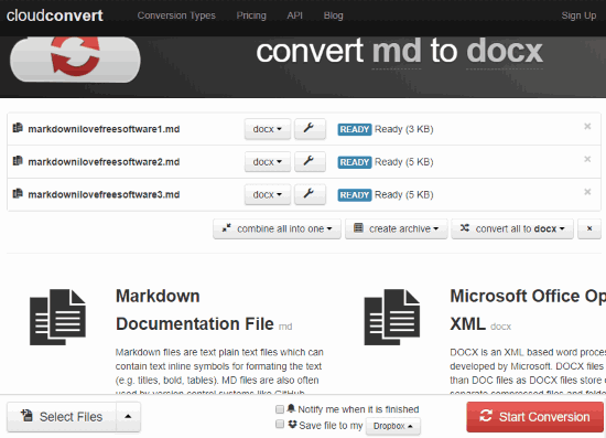 CloudConvert MD to DOCX