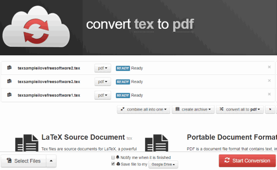 CloudConvert TEX to PDF
