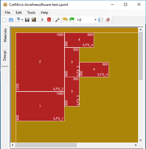 Free Software to Design Rectangular Regions for Cutting of Wood, Glass
