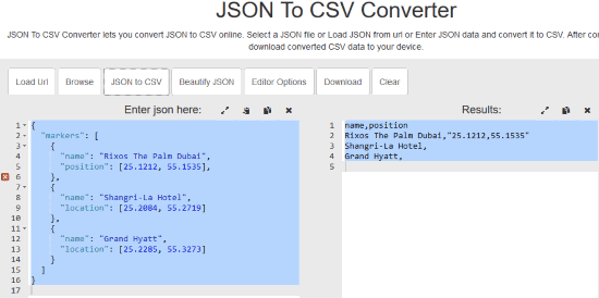 JSON To CSV Converter by beautifytools