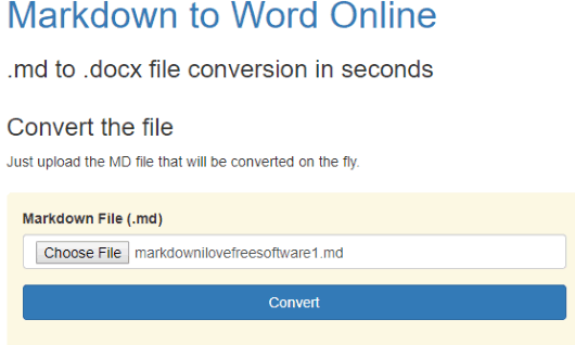 Markdown to Word Online- interface