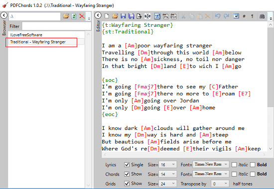 PDFChords interface