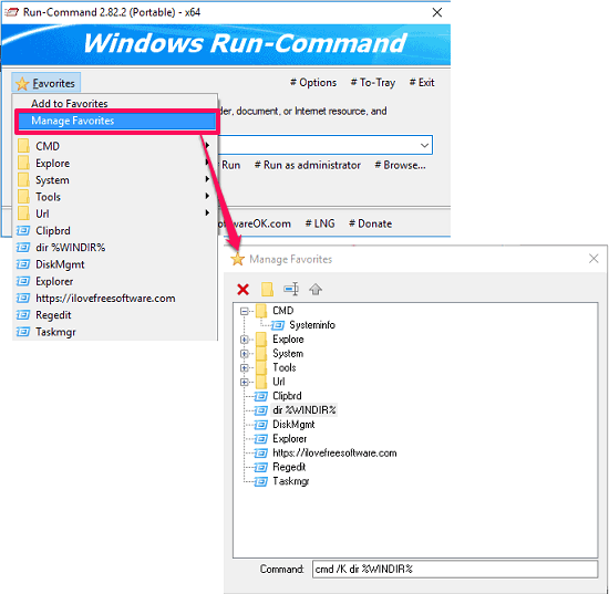 Run-Command managing bookmarks command