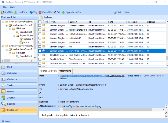 SysTools Outlook PST Viewer- interface