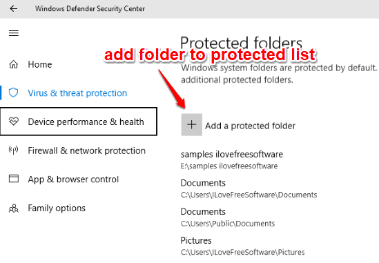 add a folder to protected folder list