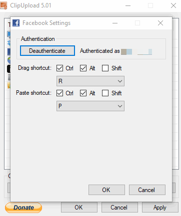 authenticate facebook account and set hotkey