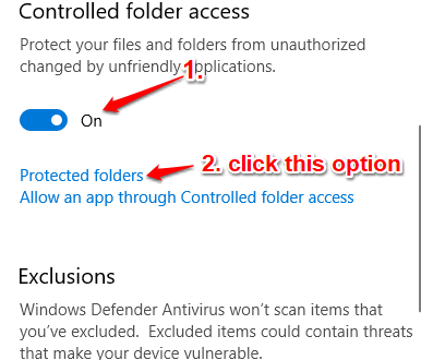 click protected folders option