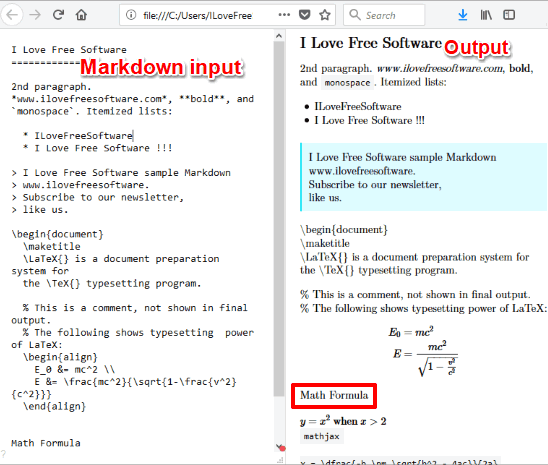 distraction free markdown editor with latex and math formula support