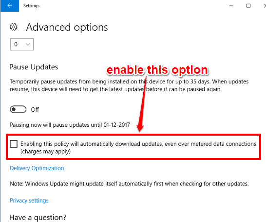 enable the highlighted option