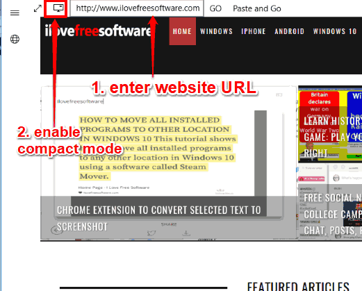 enter website url and enable compact mode