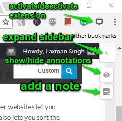extension icon and sidebar options