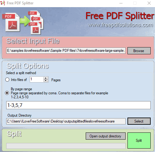 free pdf splitter- interface