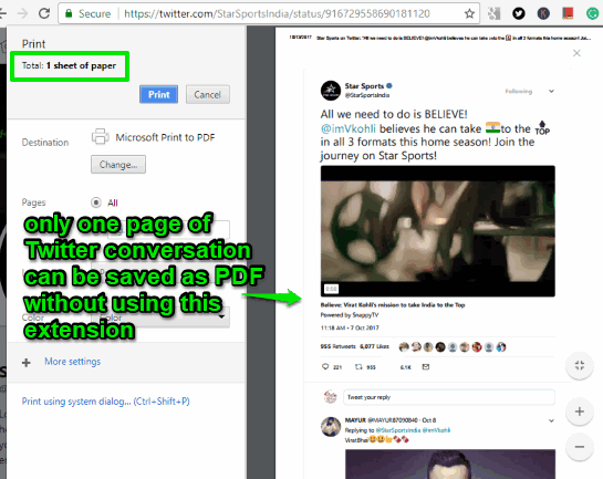 only one page of twitter conversation thread can be saved without extension
