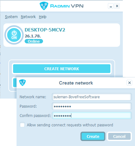 radmin vpn create network