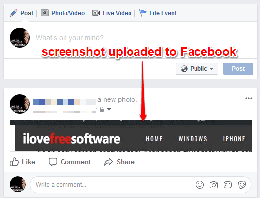 screenshot uploaded to facebook