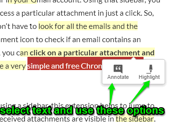 select text and use annotate and highlight options