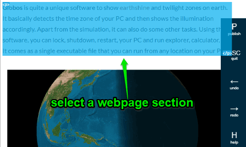 select webpage section