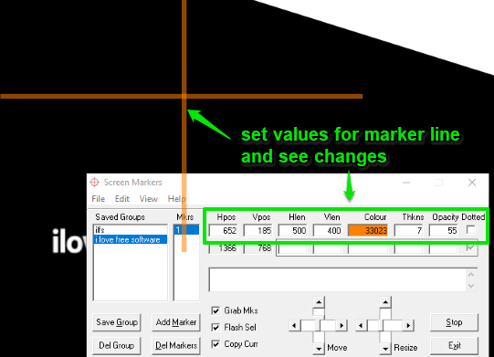set values for a marker line