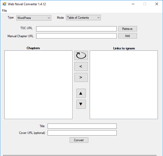 web novel converter interface