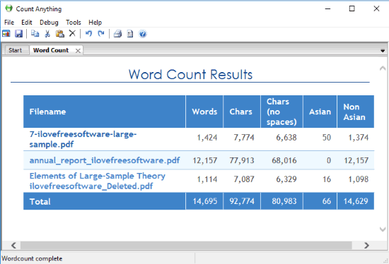 Count Anything pdf word count software interface