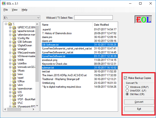 EOL seelct files and start conversion