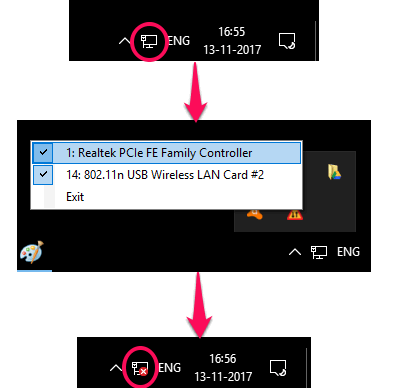 How to Disable WiFi, Ethernet from System Tray of Windows 10