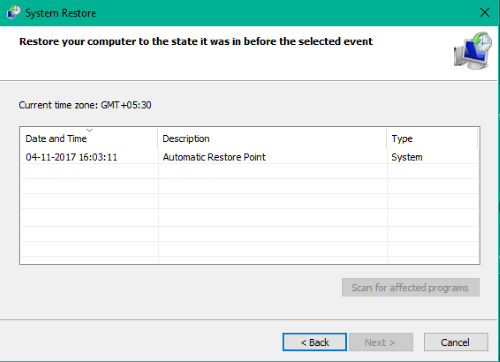 a system restore point created automatically at startup in windows 10