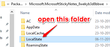 access and open LocalState folder