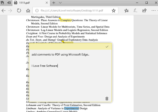 add comments to PDF using Microsoft Edge