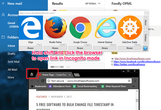 browser select url to open in incognito mode